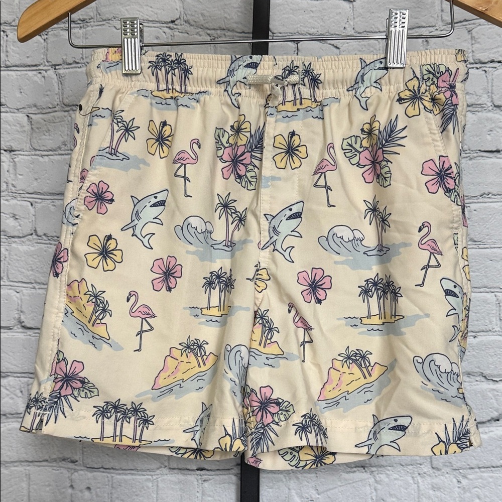 Boys RSQ Cream Tropical Print Swim Shorts size large